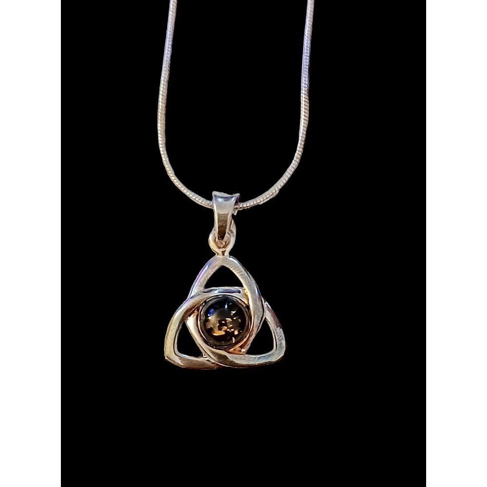 925 Sterling Silver Green Amber Celtic Trinity Knot Necklace New